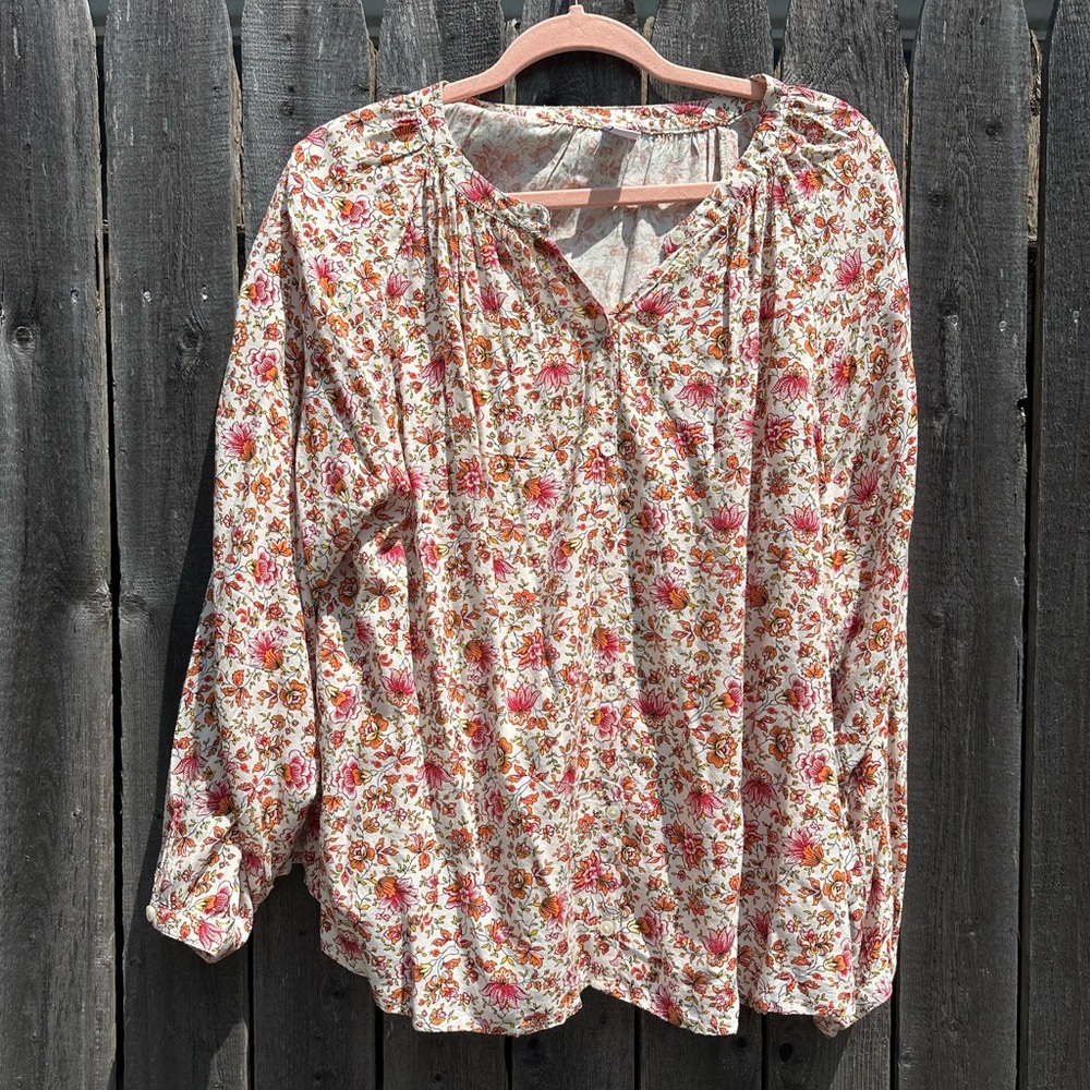 Old Navy Floral Blouse - Pink and Brown